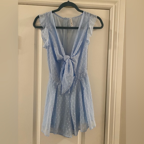 Lucy in the Sky Blair Front Tie Romper in Blue Dots - Picture 2 of 3